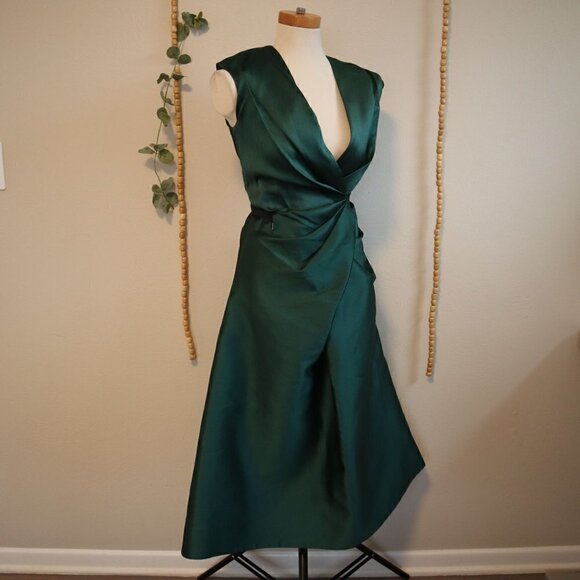 Tia Cibani Cypress Wrap Dress Deep Green Holiday Dress Size 2 - Picture 6 of 11